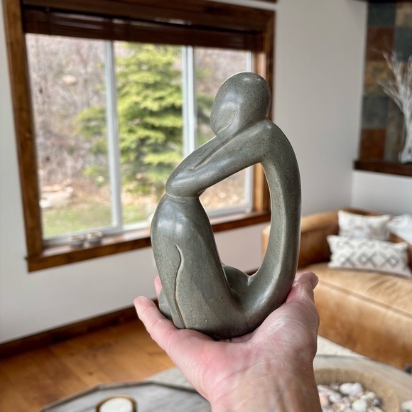 Gray Abstract Stone Sculpture with Fluid Curves - Picture 9 of 12